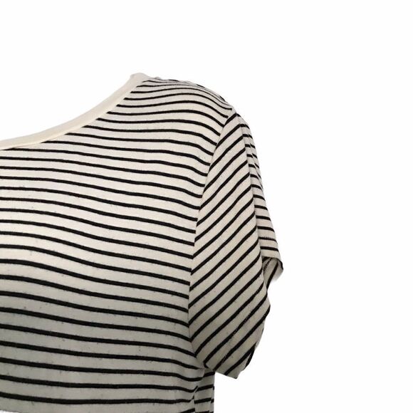 H&M Striped Crewneck Short Sleeve Tee Black Cream Medium - Picture 4 of 8